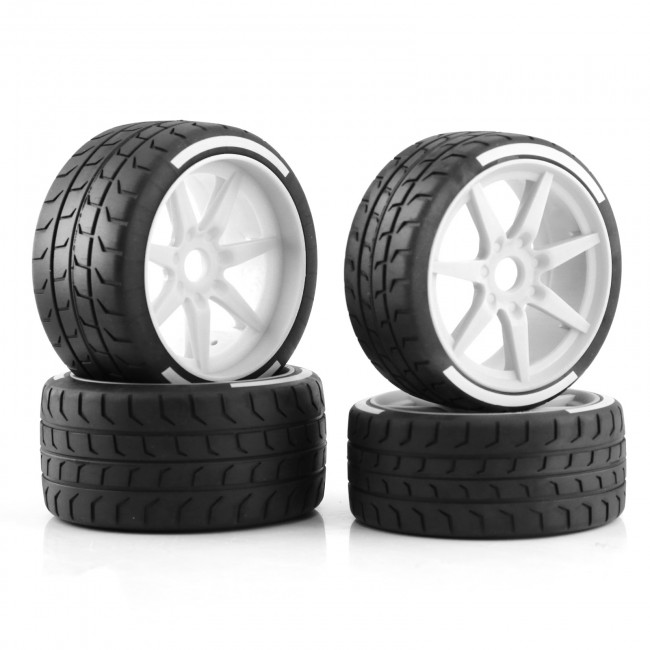 7 Spoke Tire & Plastic Rim Set - 17mm Wheel Hex For Arrma 1/7 Felony 6s Blx White