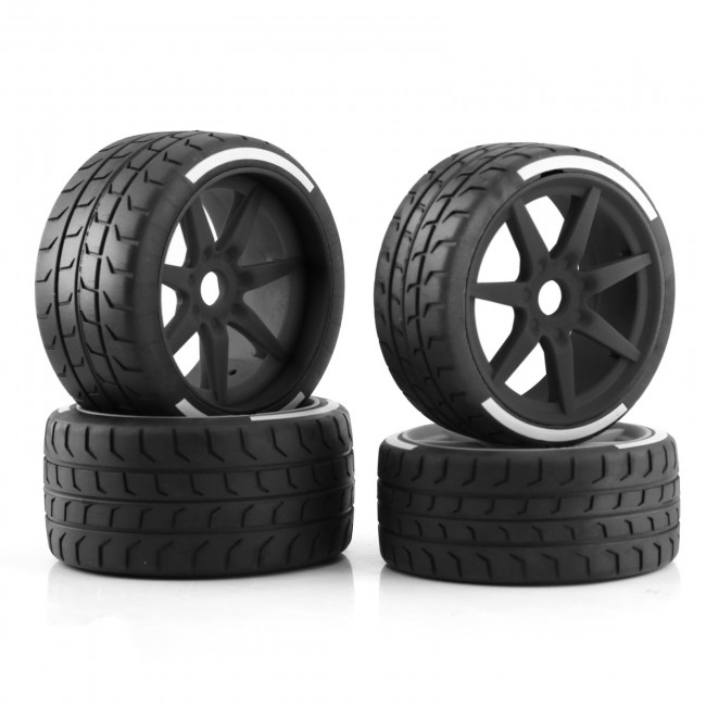 7 Spoke Tire & Plastic Rim Set - 17mm Wheel Hex For Arrma 1/7 Felony 6s Blx Black