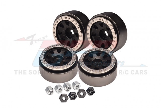 Aluminum 1-inch 8 Poles Beadlock Wheel Rims Set Traxxas 1/18 4wd Trx4m / Axial 1/24 Scx24 Crawler Black