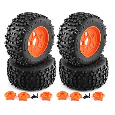 5 Star Rubber Type And Plastic Rim Set 12 / 14 / 17mm Hex For Traxxas Sledge E-revo Arrma Typhon Kraton Orange