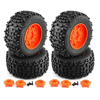 5 Star Rubber Type And Plastic Rim Set 12 / 14 / 17mm Hex For Traxxas Sledge E-revo Arrma Typhon Kraton Orange