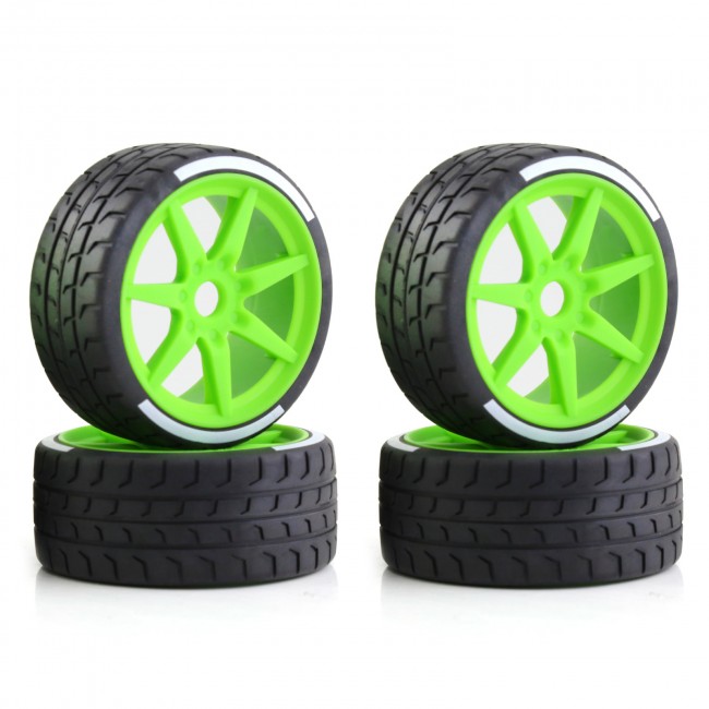 7 Spoke Tire & Plastic Rim Set 42x100mm 17mm Wheel Hex For Arrma 1/7 Infraction Limitless 6s Blx Green