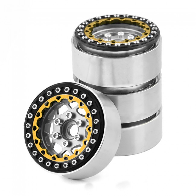 Unversial Aluminum 1.9 Inch Beadlock Wheel Rim For 1/10 Rc Axial Scx10 Traxxas Trx-4 Crawler Car Black / Silver