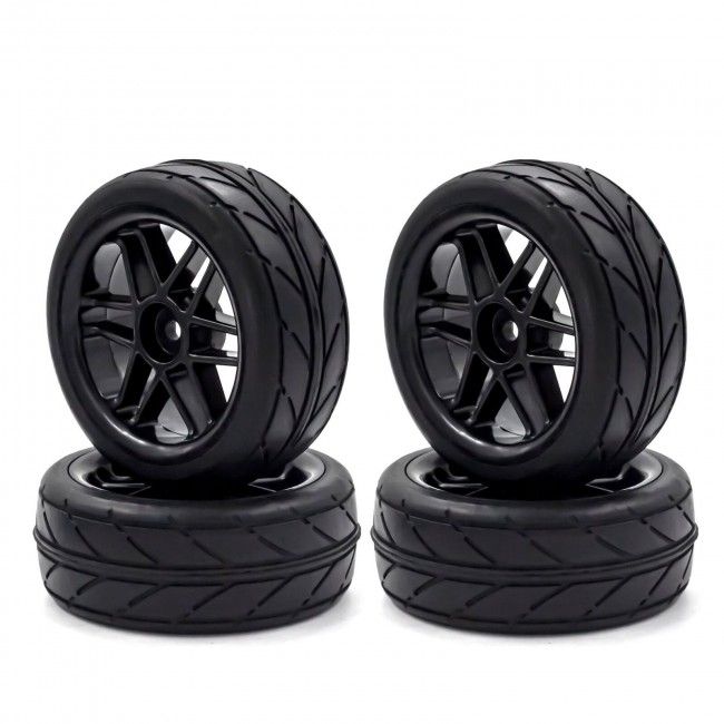 Rubber Type And Rim Set 6 Spoke 12mm Hex For 1/10 Onroad Touring Car Cero Tt02 