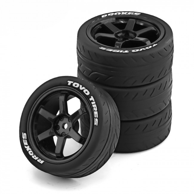 Rubber Tire And Wheel Set 68 X 27mm 12mm Hex For Tamiya Tt02 Xv01 1/10 Rally Truck Black