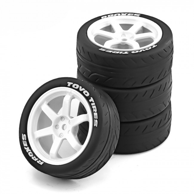 Rubber Tire And Wheel Set 68 X 27mm 12mm Hex For Tamiya Tt02 Xv01 1/10 Rally Truck White