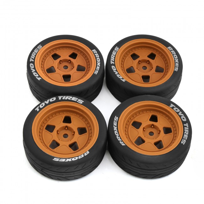Rubber Tire And Wheel Set Type B 68 X 27mm 12mm Hex For Tamiya Tt02 Xv01 1/10 Rally Truck Brown