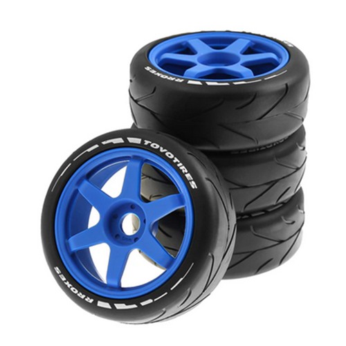 Rubber Tire And Rim Set 105 X 40mm 17mm Hex For 1/8 Rc Arrma Kyosho Losi Truck Blue