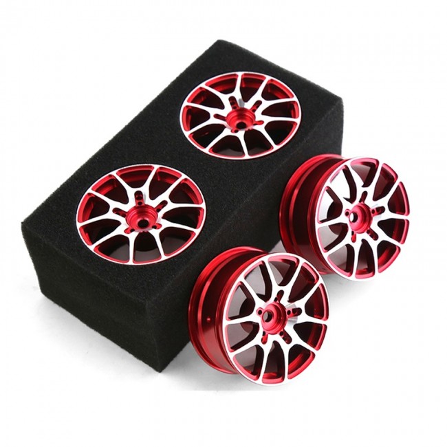 Aluminum 5 Spoke Wheel Rim Set 52 X 26mm 12mm Hex For 1/10 Tamiya Yokomo Drift Car Red