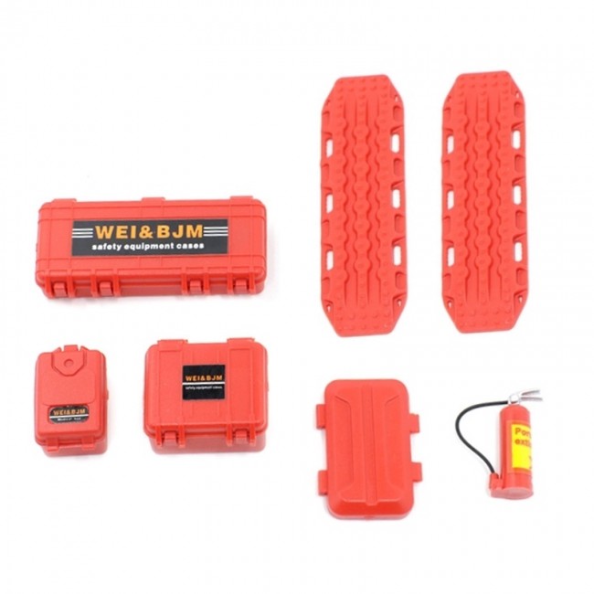 Decroation Parts Storage Box Sand Ladder Tools Box Fire Extinguisher For 1/18 1/24 Rc Axial Racing Scx24 / Traxxas Trx-4m Crawler Red