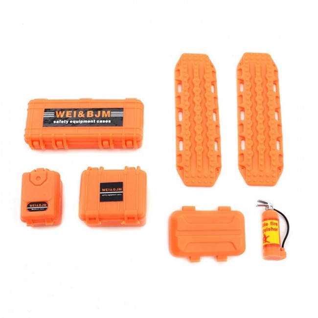 Decroation Parts Storage Box Sand Ladder Tools Box Fire Extinguisher For 1/18 1/24 Rc Axial Racing Scx24 / Traxxas Trx-4m Crawler Orange