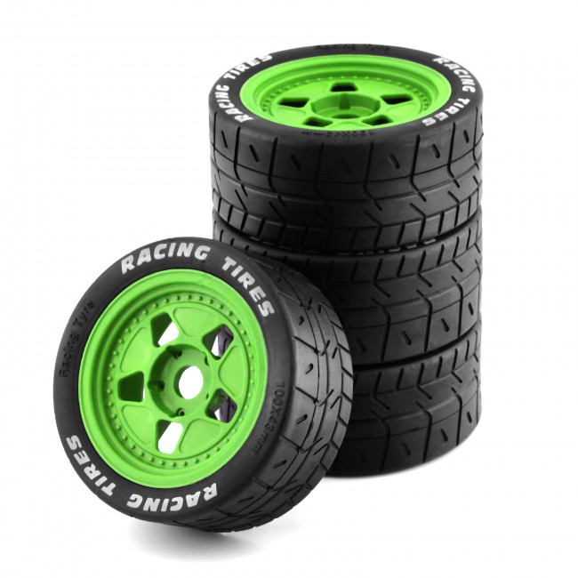 Rubber Tire And Rim Set 17mm Hex 100x43mm For Arrma 1/7 Infraction Felony Limitless 6s Blx Green