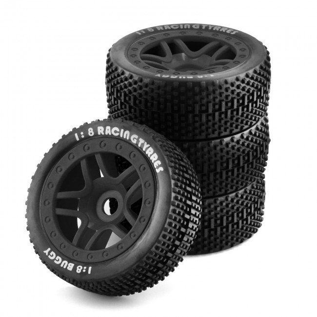 Rubber Tire And Rim Set 17mm Hex 113x43mm For Kyosho Mp10 Team Losi Hpi Racing Buggy Black