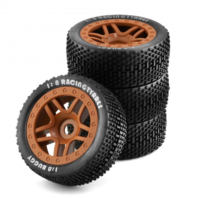 Rubber Tire And Rim Set 17mm Hex 113x43mm For Kyosho Mp10 Team Losi Hpi Racing Buggy Yellow