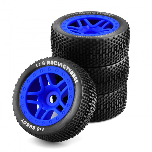 Rubber Tire And Rim Set 17mm Hex 113x43mm For Kyosho Mp10 Team Losi Hpi Racing Buggy Blue