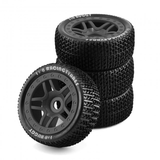 Rubber Tire And Rim Set 17mm Hex 110x45mm For Kyosho Mp10 Team Losi Hpi Racing Buggy Black