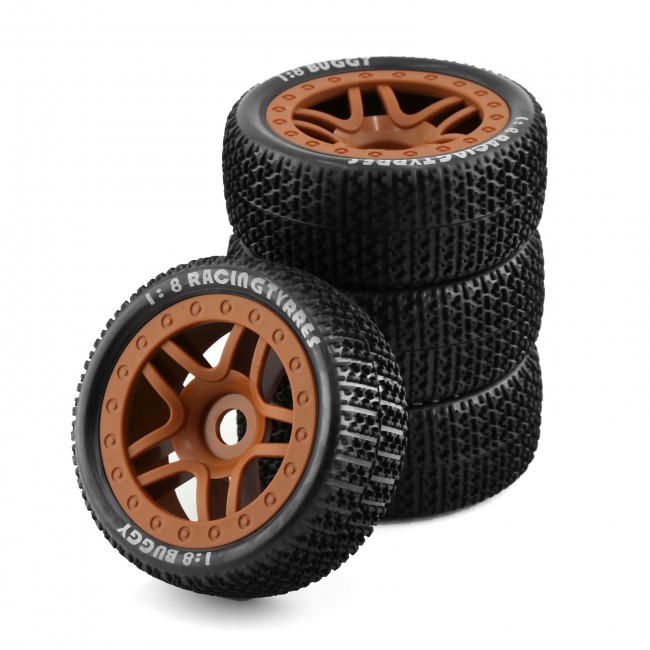 Rubber Tire And Rim Set 17mm Hex 110x45mm For Kyosho Mp10 Team Losi Hpi Racing Buggy Yellow