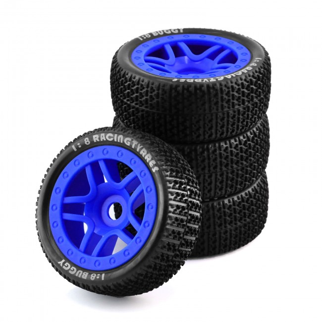 Rubber Tire And Rim Set 17mm Hex 110x45mm For Kyosho Mp10 Team Losi Hpi Racing Buggy Blue