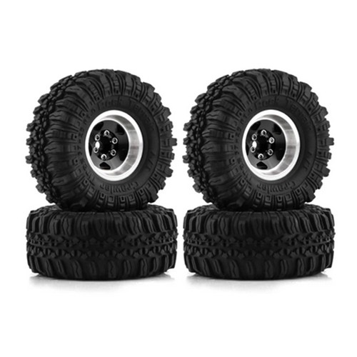 Rubber Tire And Aluminum Rim Set 1 Inch 57 X 25mm For 1/18 Traxxas Trx-4m / 1/24 Axial Racing Scx24 Crawler Black