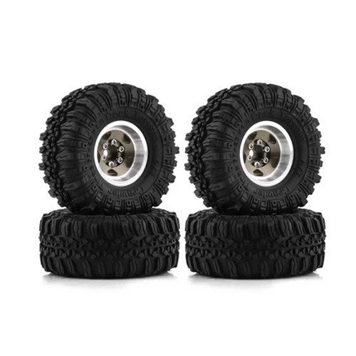 Rubber Tire And Aluminum Rim Set 1 Inch 57 X 25mm For 1/18 Traxxas Trx-4m / 1/24 Axial Racing Scx24 Crawler Titanium