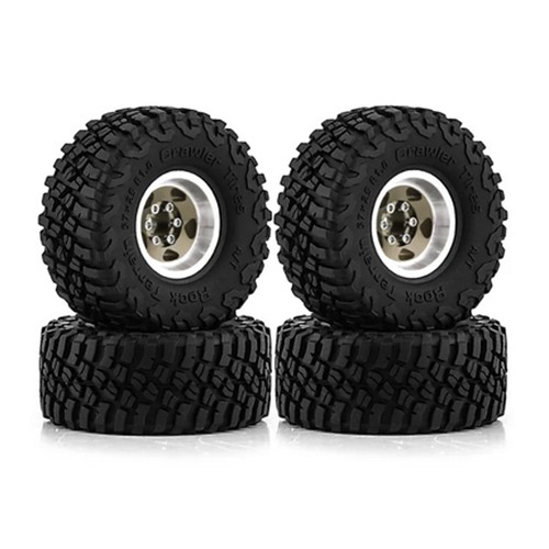 Rubber Tire And Aluminum Rim Set 1 Inch 57 X 25mm For 1/18 Traxxas Trx-4m / 1/24 Axial Racing Scx24 Crawler Titanium