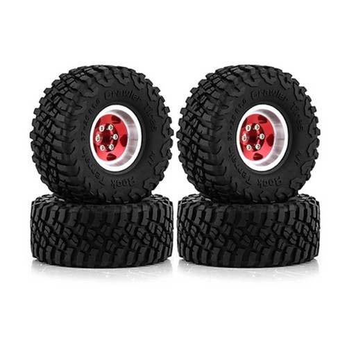 Rubber Tire And Aluminum Rim Set 1 Inch 57 X 25mm For 1/18 Traxxas Trx-4m / 1/24 Axial Racing Scx24 Crawler Red