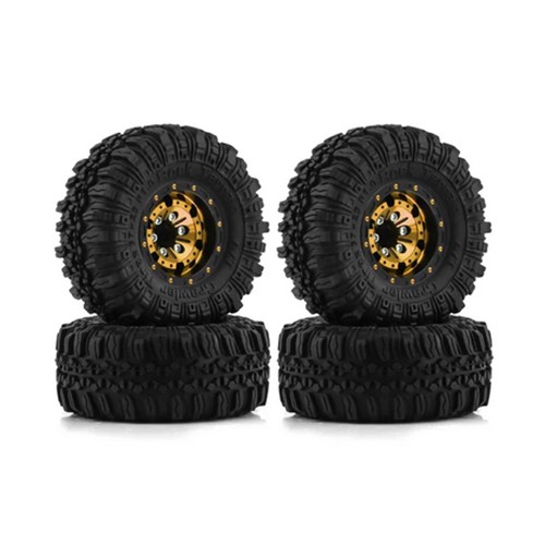 Rubber Tire And Aluminum Rim Set Type D 1 Inch 57 X 25mm For 1/18 Traxxas Trx-4m / 1/24 Axial Racing Scx24 Crawler Gold
