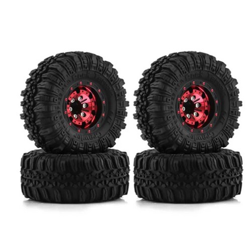 Rubber Tire And Aluminum Rim Set Type D 1 Inch 57 X 25mm For 1/18 Traxxas Trx-4m / 1/24 Axial Racing Scx24 Crawler Red