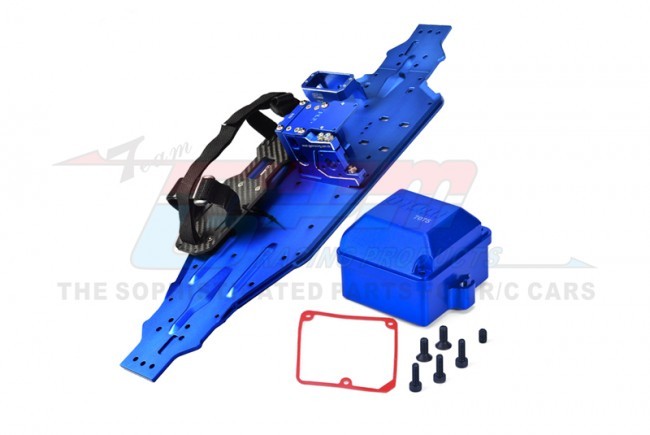 Gpm SLE1612638C Aluminum 7075-t6 Chassis Plate With Servo Mount Battery Compartment Motor Base For Traxxas 1/8 4wd Sledge Monster 95076-4 Blue