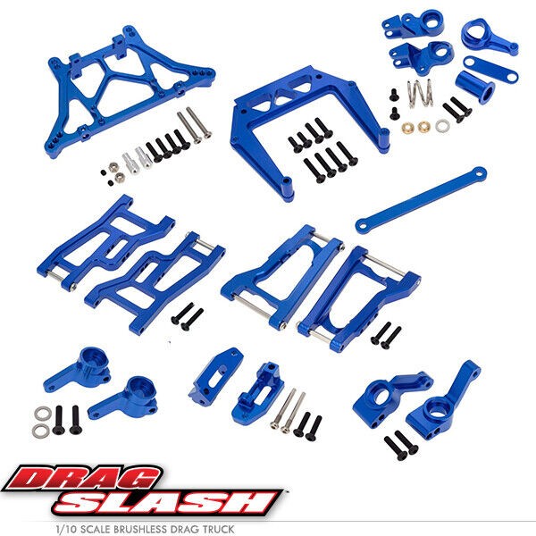 Full COMBO Aluminium Upgrade Parts Set For Traxxas 1/10 C10 Drag Slash 94076-4 Blue
