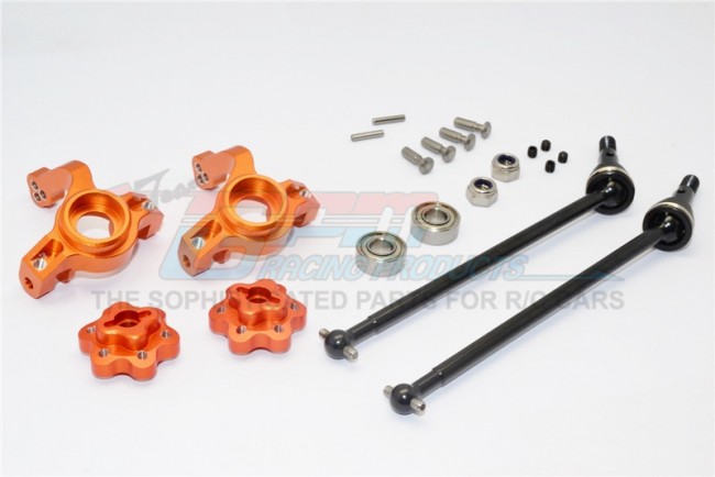 Gpm YT102195S Aluminium Front Knuckle Arm With Hex  Adapters & Steel Front Cvd Drive Shaft Axial Yeti Rock Racer Orange
