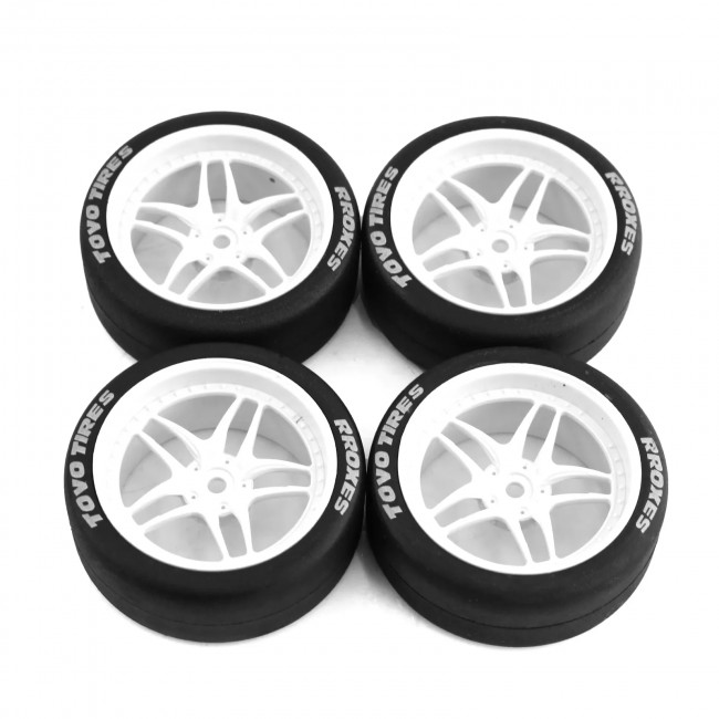 Rubber Tire And Wheel Set 65 X 26mm 12mm Hex For 1/10 Rc Drift Touring Car White