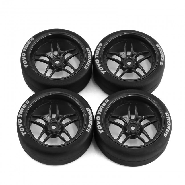 Rubber Tire And Wheel Set 65 X 26mm 12mm Hex For 1/10 Rc Drift Touring Car Black