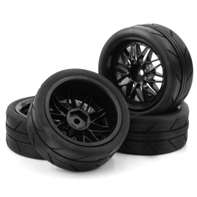 Rubber Tire & Rim Set Bbs 52 X 26mm For 1/10 Tamiya Tt01 Tt02 Hpi Racing Rs4 Sport 3 Car Black