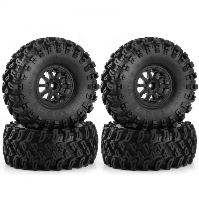 2.2 Inch Rubbr Tire And Rim Set 136mm X 55mm 12mm Hex For 1/10 Rc Crawler Traxxas Trx-4 Axial Scx10-iii Black