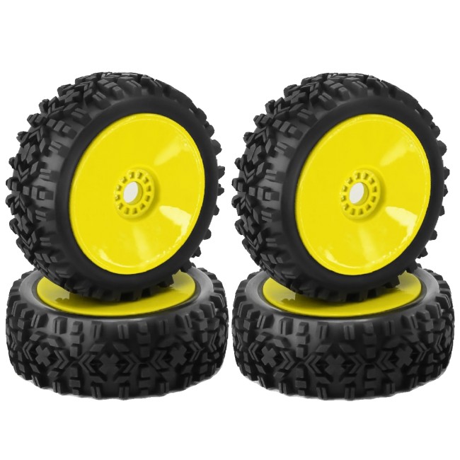 Offroad Rubber Tire & Rim Set Dish Type 17mm Hex For 1/8 1/10 Kyosho Mp10 Arrma Typhon Buggy Truck Yellow