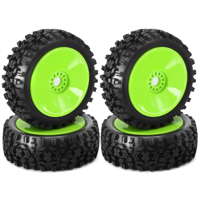 Offroad Rubber Tire & Rim Set Dish Type 17mm Hex For 1/8 1/10 Kyosho Mp10 Arrma Typhon Buggy Truck Green