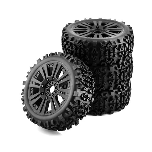 Rubber Tire And Rim Set 120 X 48mm 17mm Hex - Black For 1/8 Rc Kyosho Mp9 Mp10 Buggy Truck 