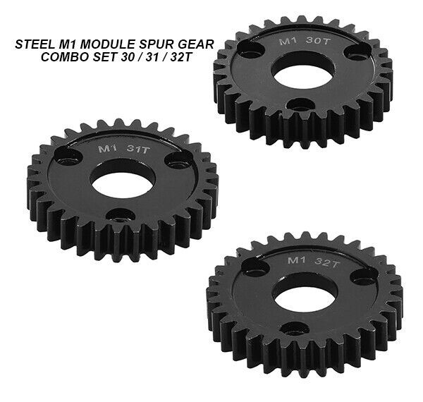 Steel Mod 1 M1 Spur Gear 3pcs Combo Set For Rc Traxxas Arrma Hpi Racing Losi Mugen Seprent Ofna Rc Car Monster Truck 30 / 31 / 32t
