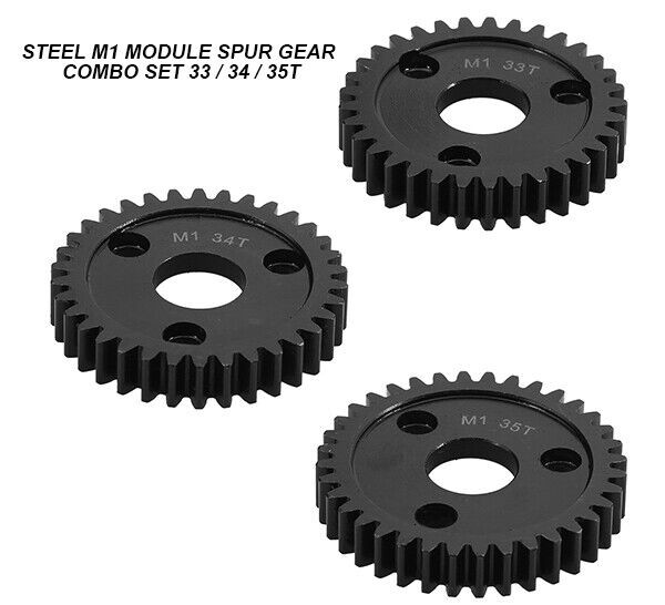 Steel Mod 1 M1 Spur Gear 3pcs Combo Set For Rc Traxxas Arrma Hpi Racing Losi Mugen Seprent Ofna Rc Car Monster Truck 33 / 34 / 35t