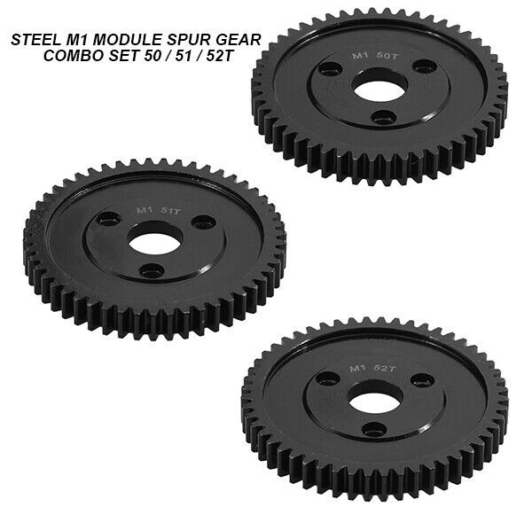 Steel Mod 1 M1 Spur Gear 3pcs Combo Set For Rc Traxxas Arrma Hpi Racing Losi Mugen Seprent Ofna Rc Car Monster Truck 50 / 51 / 52t