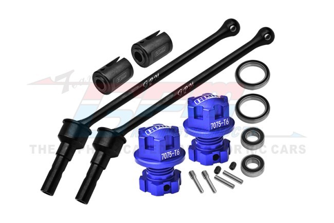 Gpm TXMW110F/RSN Carbon Steel Front / Rear Extend Cvd Shaft -110mm With 7075 Alloy Wheel Lock & Hex Claw 8996x For Traxxas 1/10 Maxx W/ Widemaxx Monster Truck 89086-4 Blue