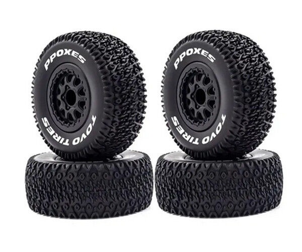 Short Course Truck Rubber Tire & Rim Set 12mm Hex For 1/10 Traxxas Slash 4x4 / Arrma Senton Type B