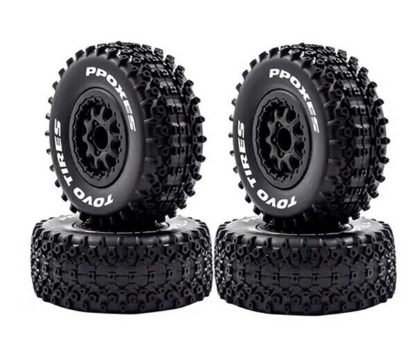 Short Course Truck Rubber Tire & Rim Set 12mm Hex For 1/10 Traxxas Slash 4x4 / Arrma Senton Type D