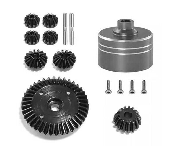 Aluminum Diff Case W/ Steel Full Ring Bevel Gear Set For 1/10 Tamiya Tt02 Tt02b Xv-02 Car Gun Sivler