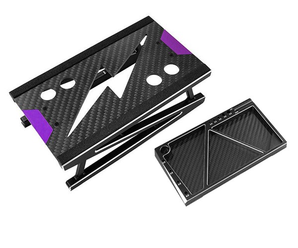 Aluminum & Carbon Fiber Setup Stand With Screw Tray Set For 1/10 Rc Touring Short Course Car Black W/ Silver