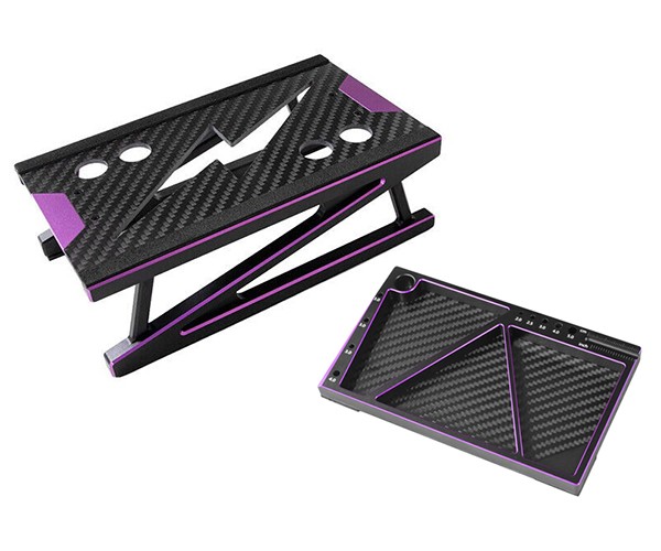 Aluminum & Carbon Fiber Setup Stand With Screw Tray Set For 1/10 Rc Touring Short Course Car Black W/ Purple