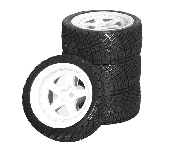 Rubber Tire & Rim Set 68 X 26mm 12mm Hex 5 Spoke Pattern For 1/10 Tamiya Tt-01 Tt-02 Xv-01 Xv-02 Ta06 Rally Truck 
