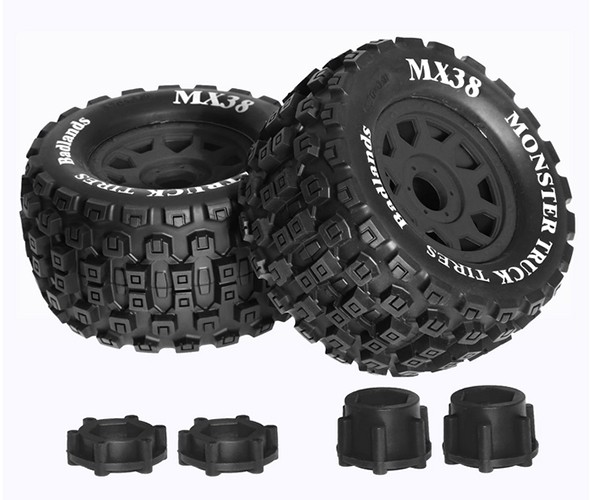 Rubber Tire And Rim Set 2pcs Mx38 3.8 Inch Badlands 17mm Hex Adaptor For 1/7 1/8 Traxxas E-revo Arrma Kraton Black