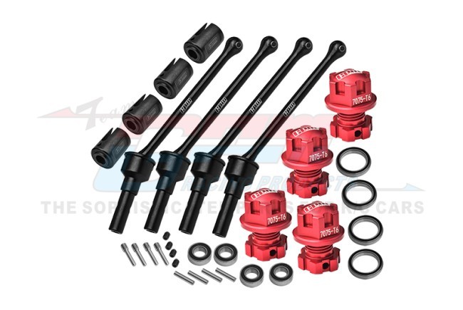 Gpm TS088FRS 4140 Carbon Steel Front & Rear Cvd Shaft - 88mm With 7075 Alloy Wheel Lock & Hex Claw 8950x 8654 For Traxxas 1/8 Maxx Slash 8s /  1/10  Maxx Monster Red